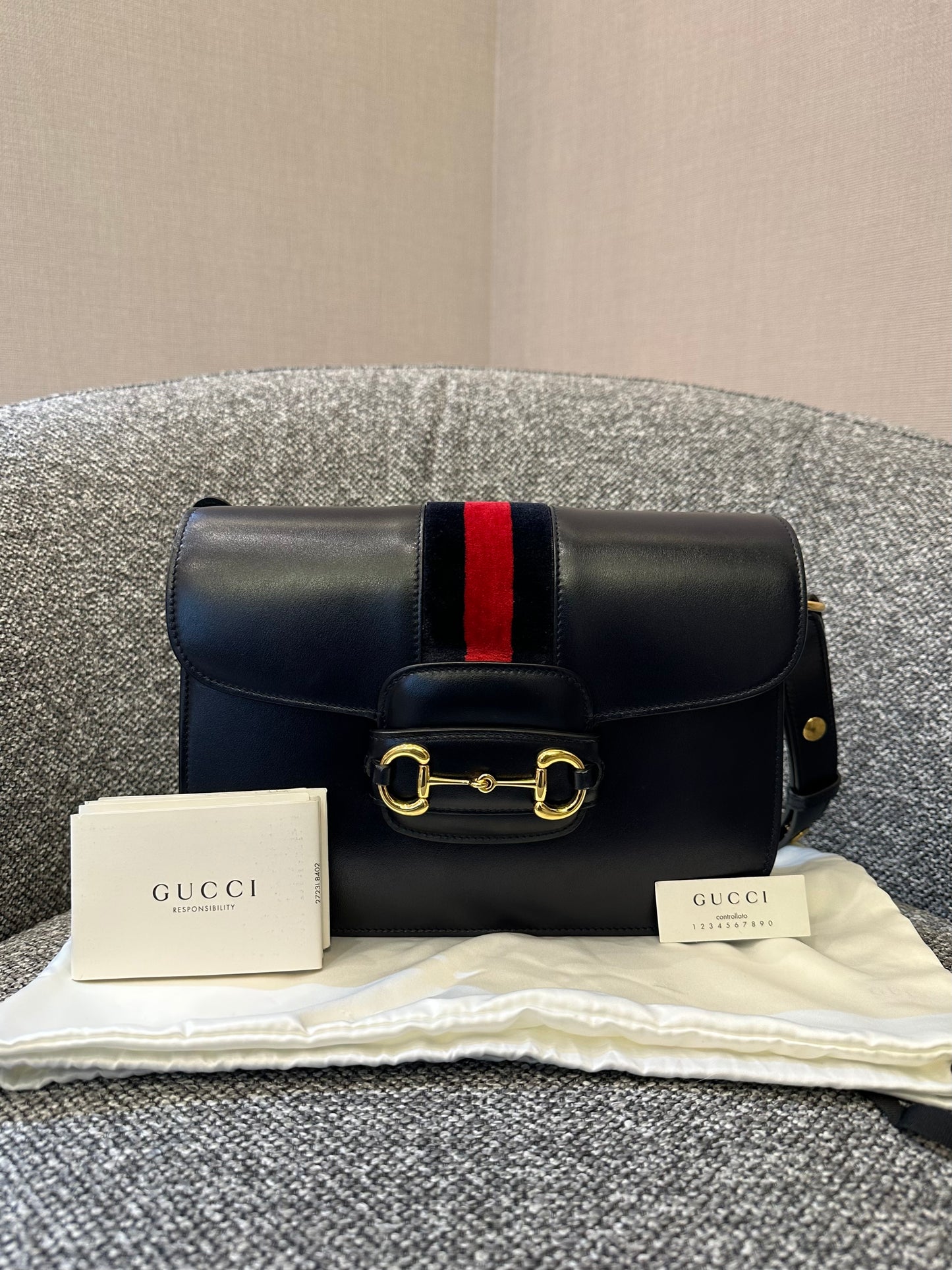 Gucci Horsebit Small In Navy Blue Leather
