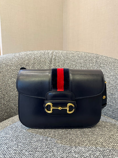 Gucci Horsebit Small In Navy Blue Leather