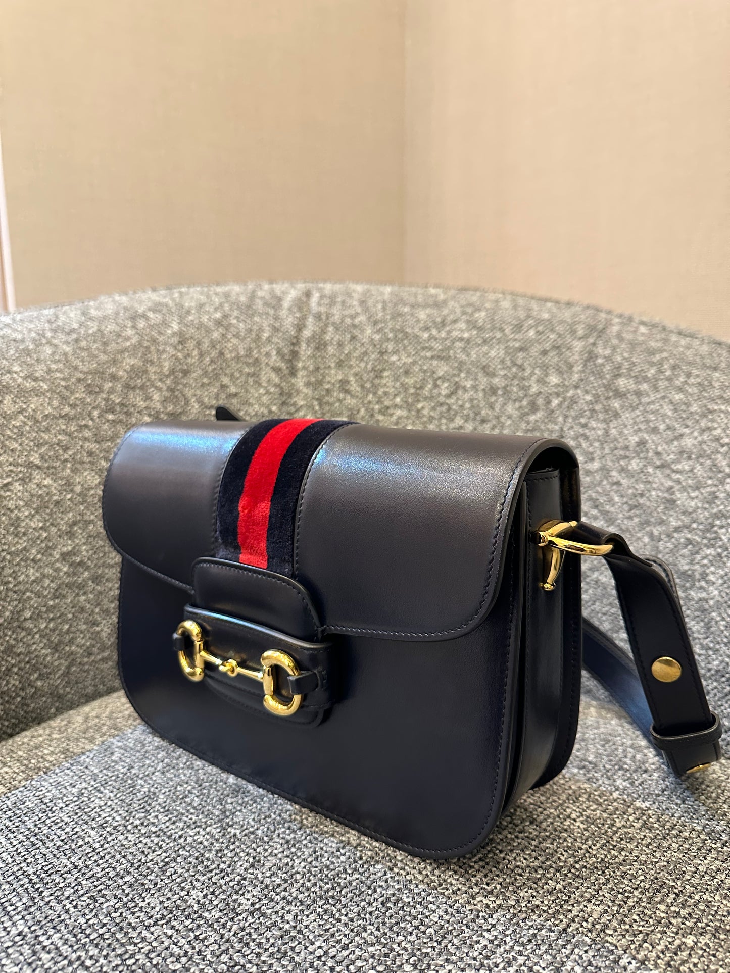 Gucci Horsebit Small In Navy Blue Leather