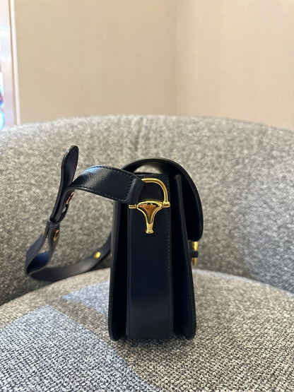Gucci Horsebit Small In Navy Blue Leather