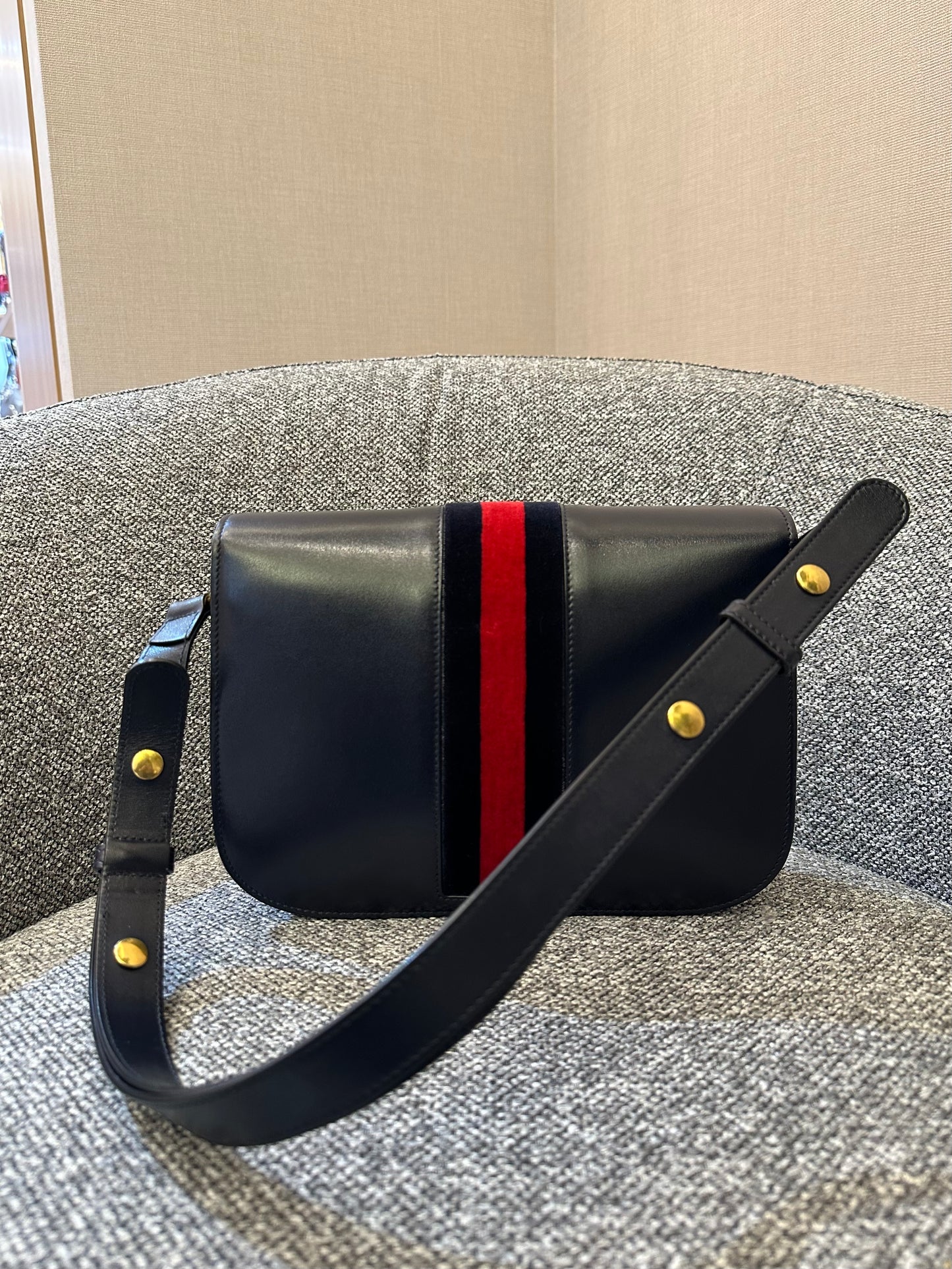 Gucci Horsebit Small In Navy Blue Leather