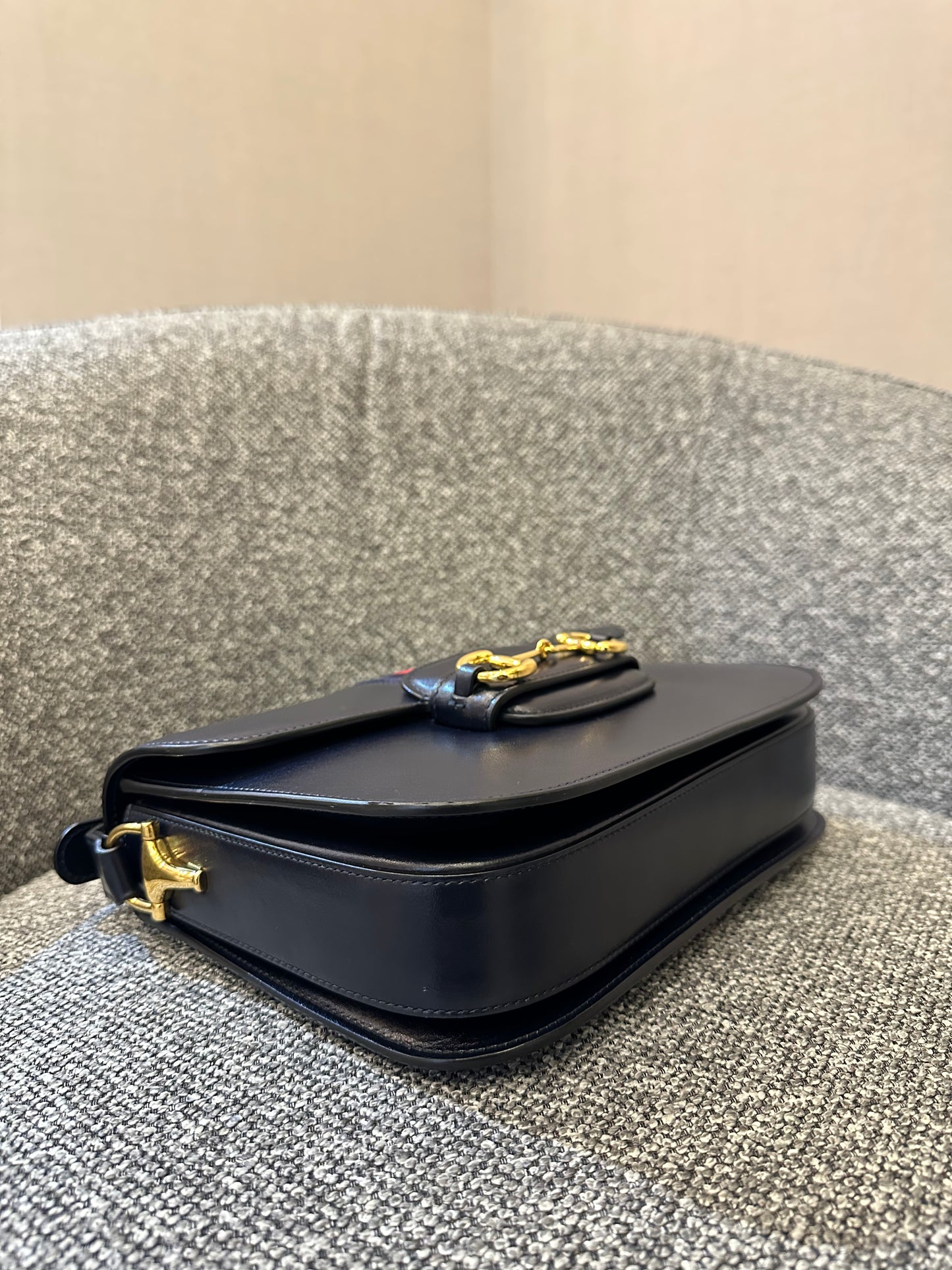 Gucci Horsebit Small In Navy Blue Leather