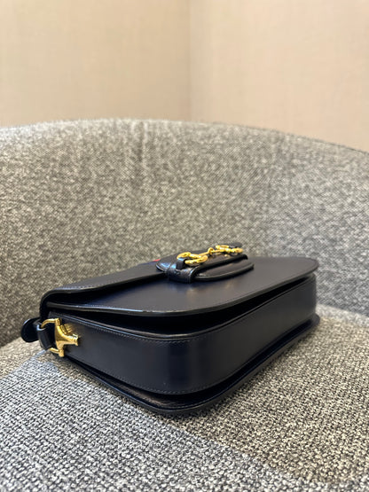 Gucci Horsebit Small In Navy Blue Leather