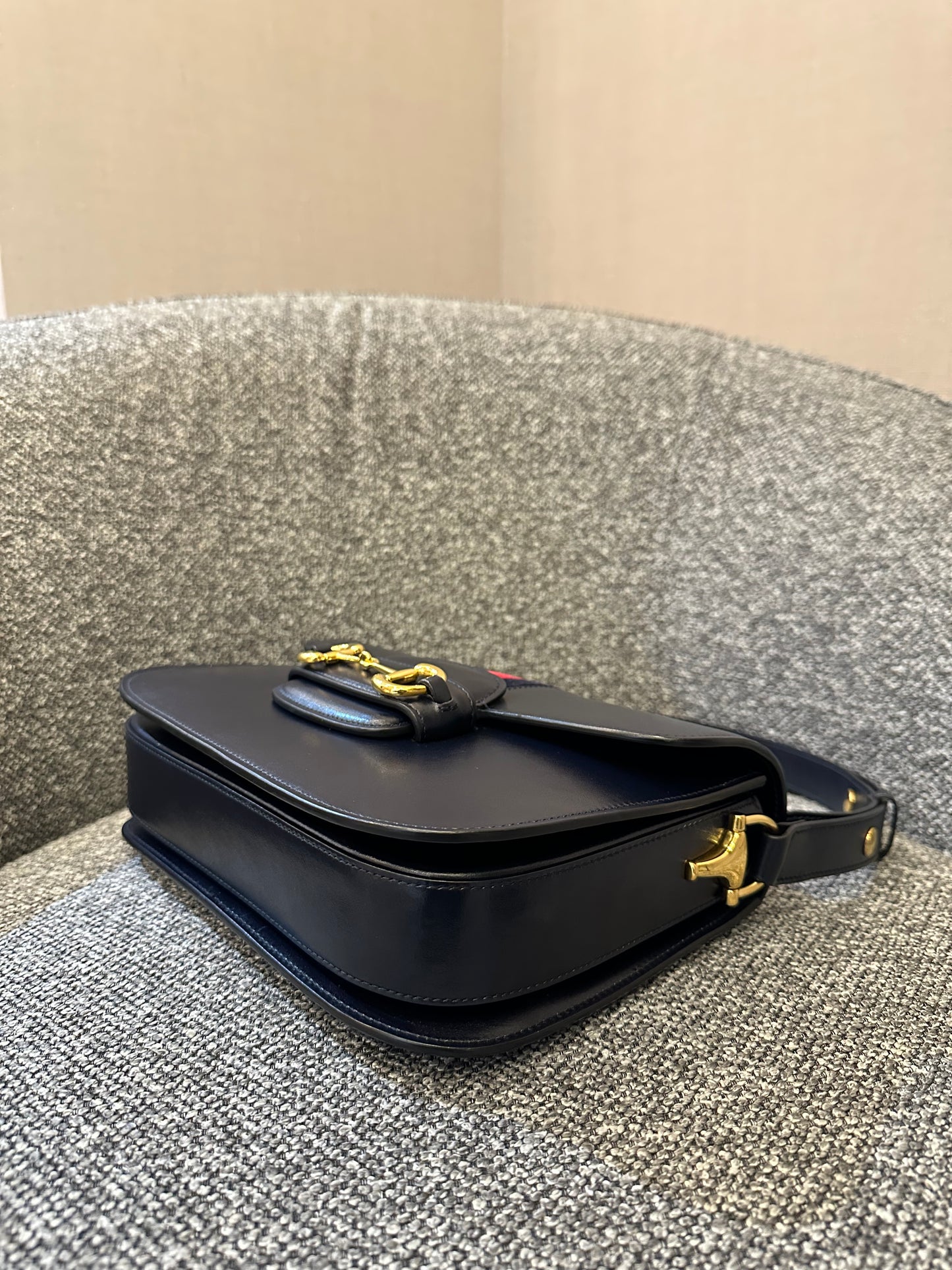 Gucci Horsebit Small In Navy Blue Leather