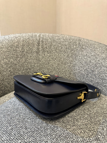 Gucci Horsebit Small In Navy Blue Leather