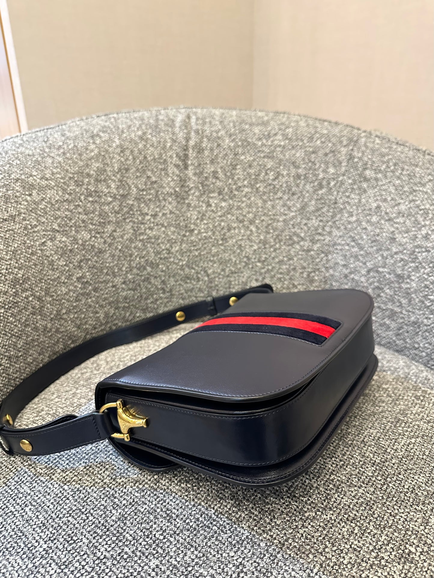 Gucci Horsebit Small In Navy Blue Leather