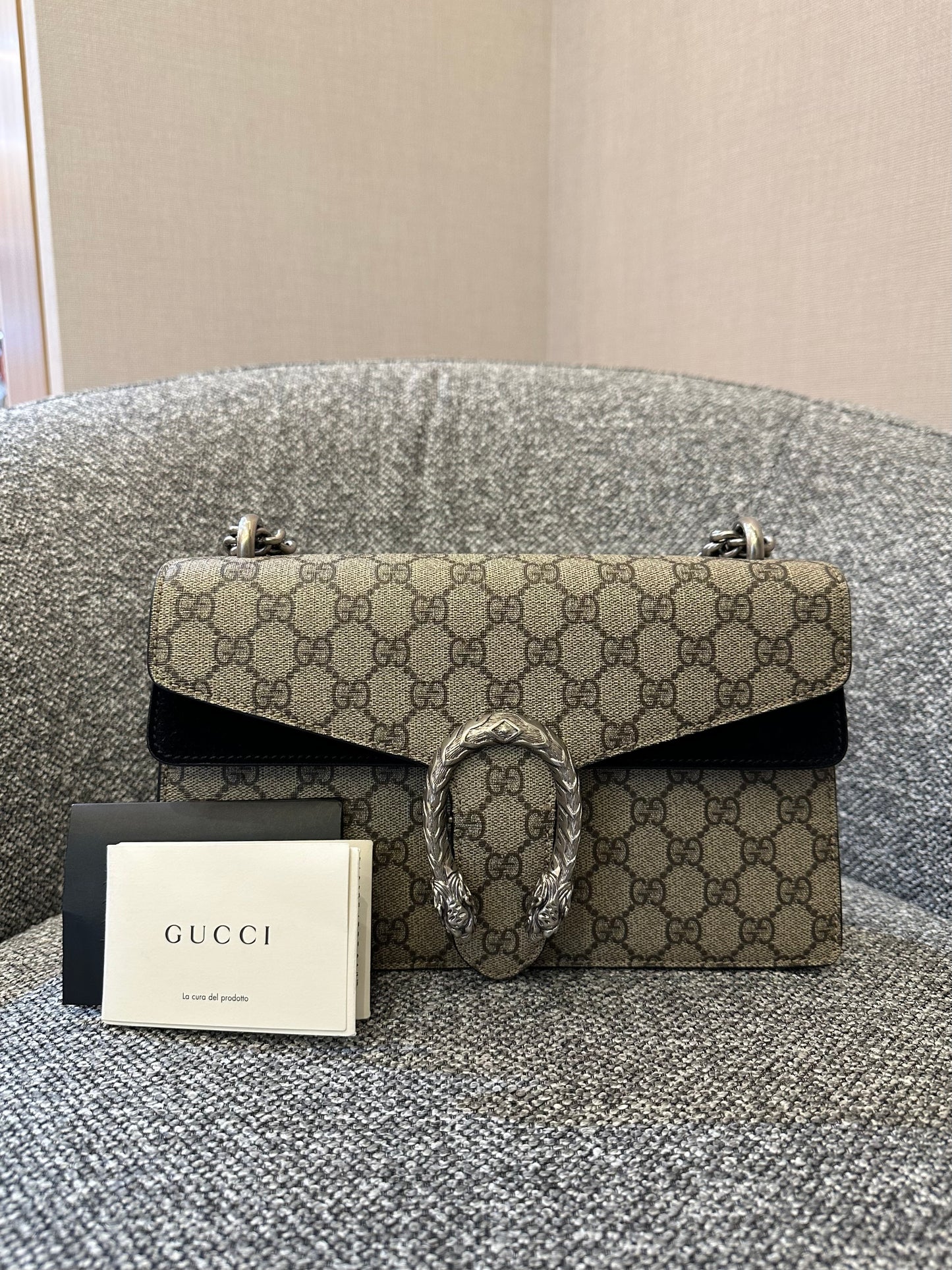 Gucci Dionysus GG Supreme Canvas Bag In Black Suede