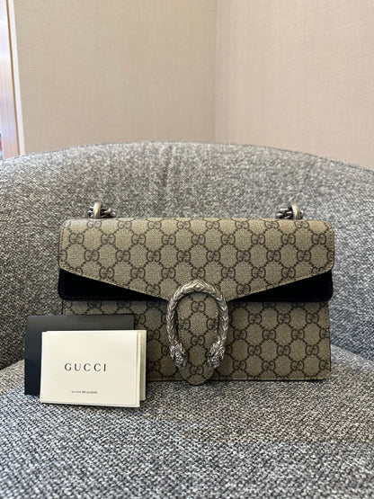 Gucci Dionysus GG Supreme Canvas Bag In Black Suede
