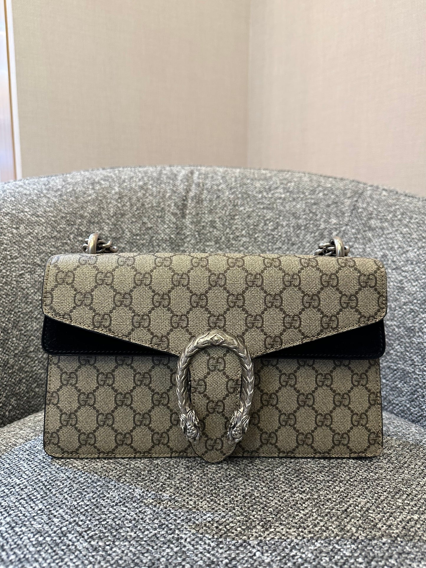 Gucci Dionysus GG Supreme Canvas Bag In Black Suede