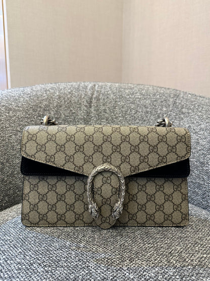 Gucci Dionysus GG Supreme Canvas Bag In Black Suede