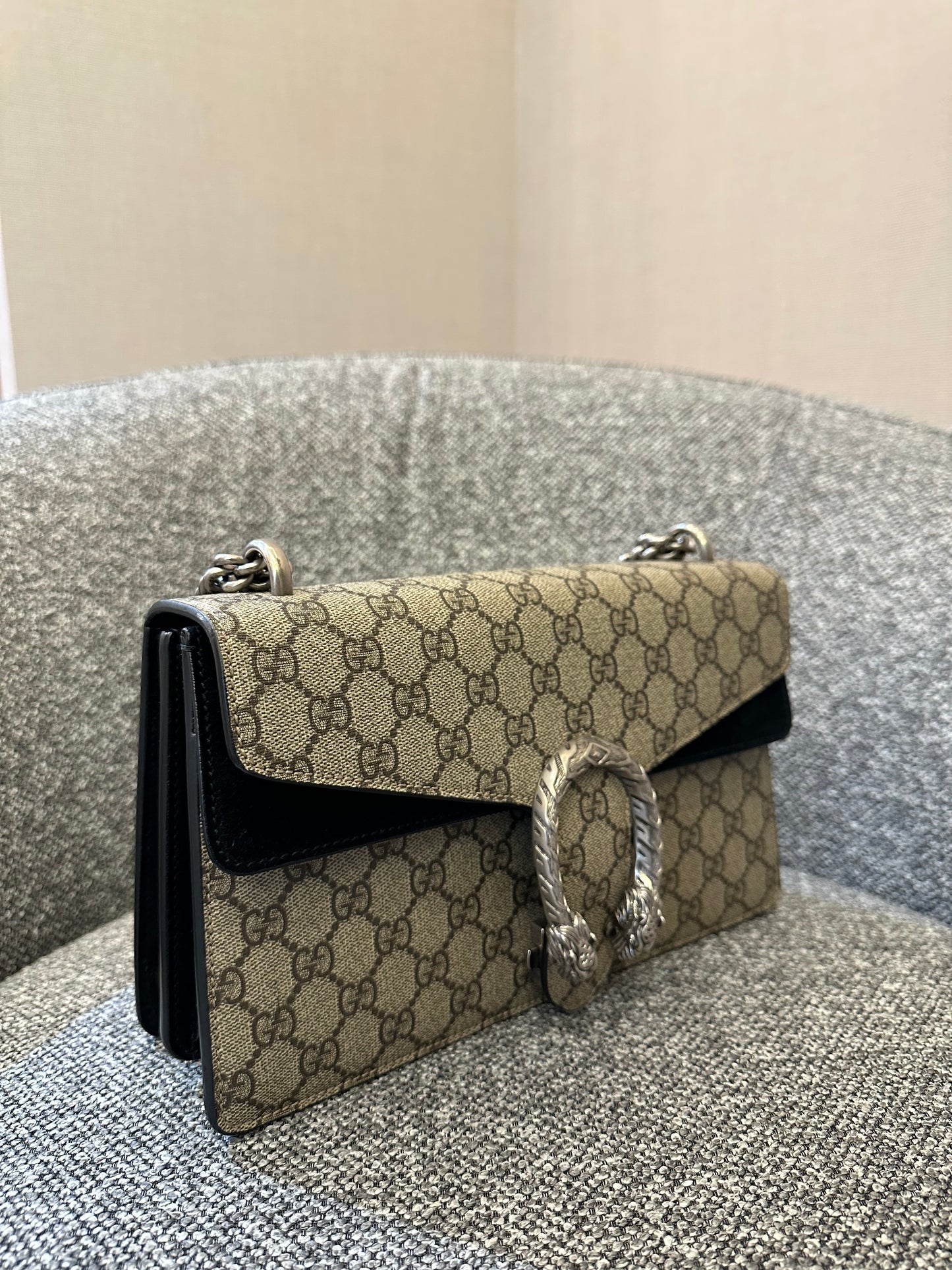 Gucci Dionysus GG Supreme Canvas Bag In Black Suede