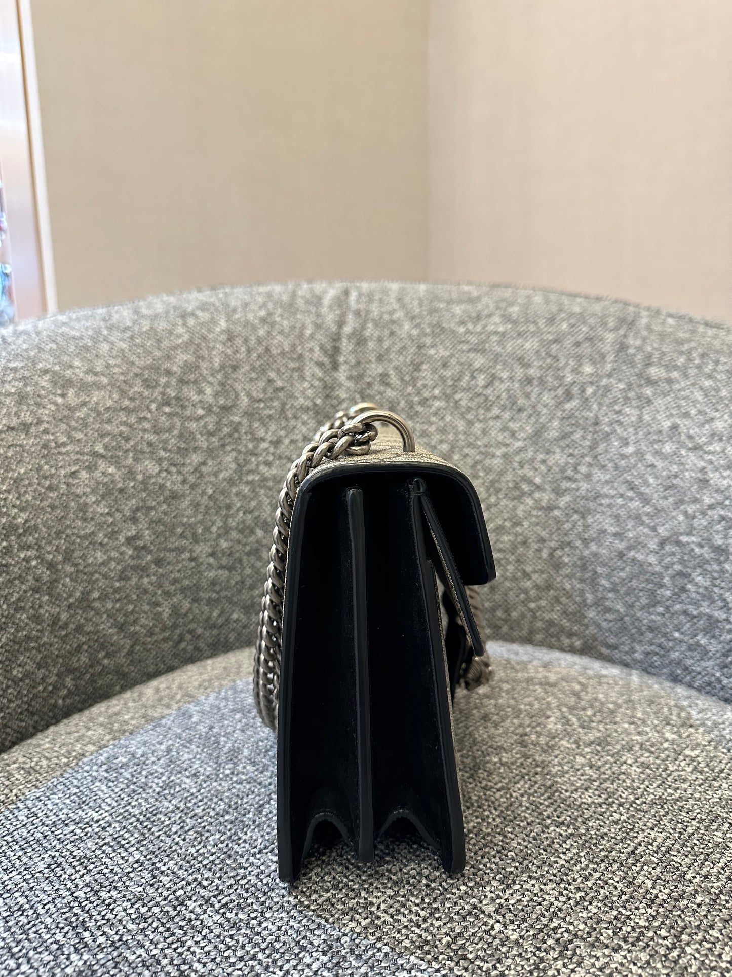 Gucci Dionysus GG Supreme Canvas Bag In Black Suede