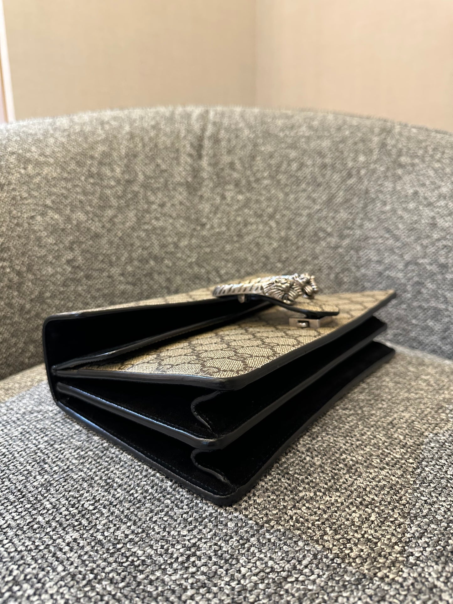 Gucci Dionysus GG Supreme Canvas Bag In Black Suede