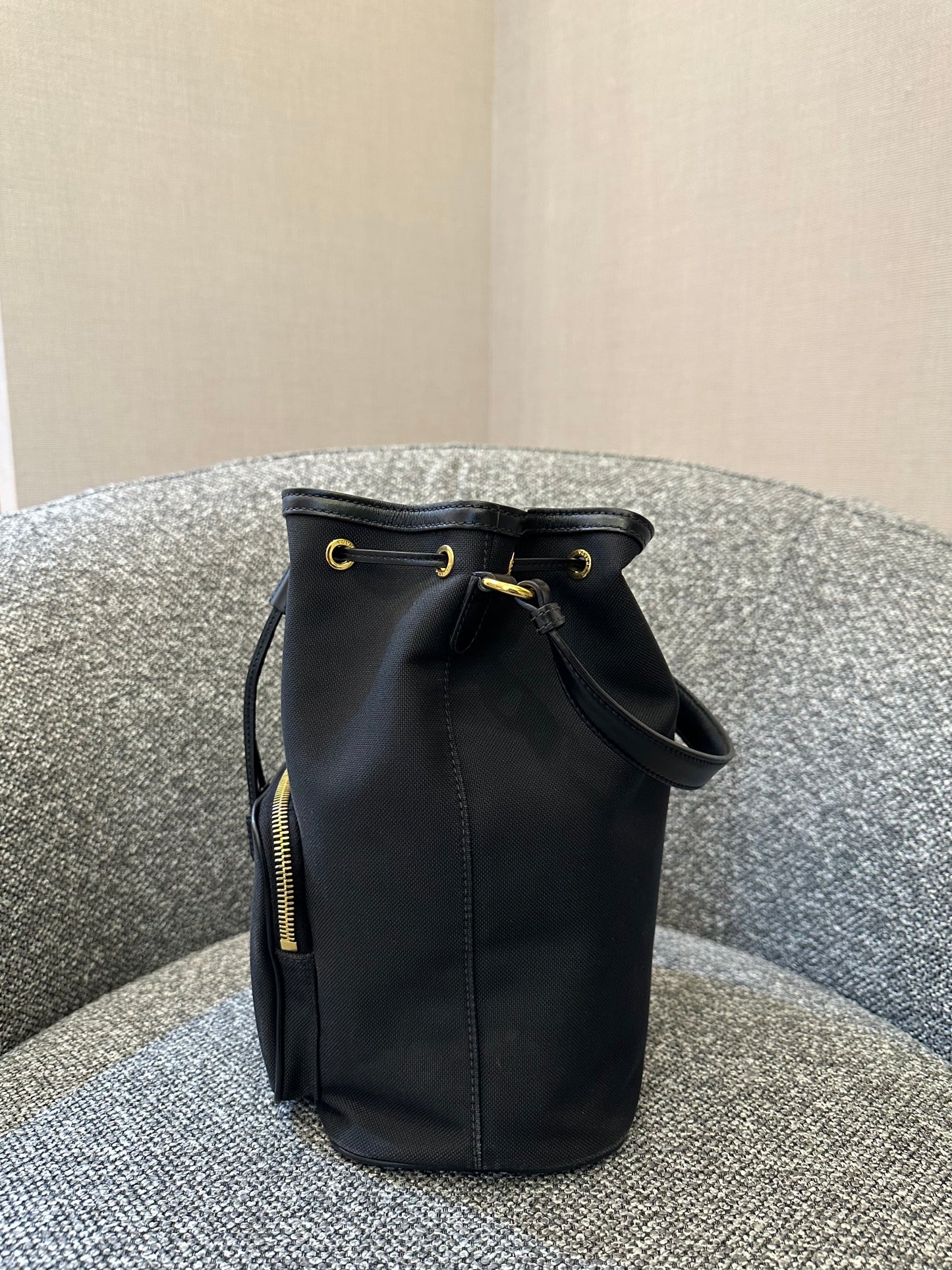 Prada Logo Jacquard Medium Bucket Bag In Black