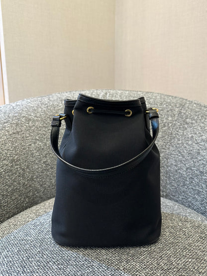 Prada Logo Jacquard Medium Bucket Bag In Black