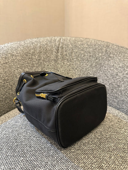 Prada Logo Jacquard Medium Bucket Bag In Black