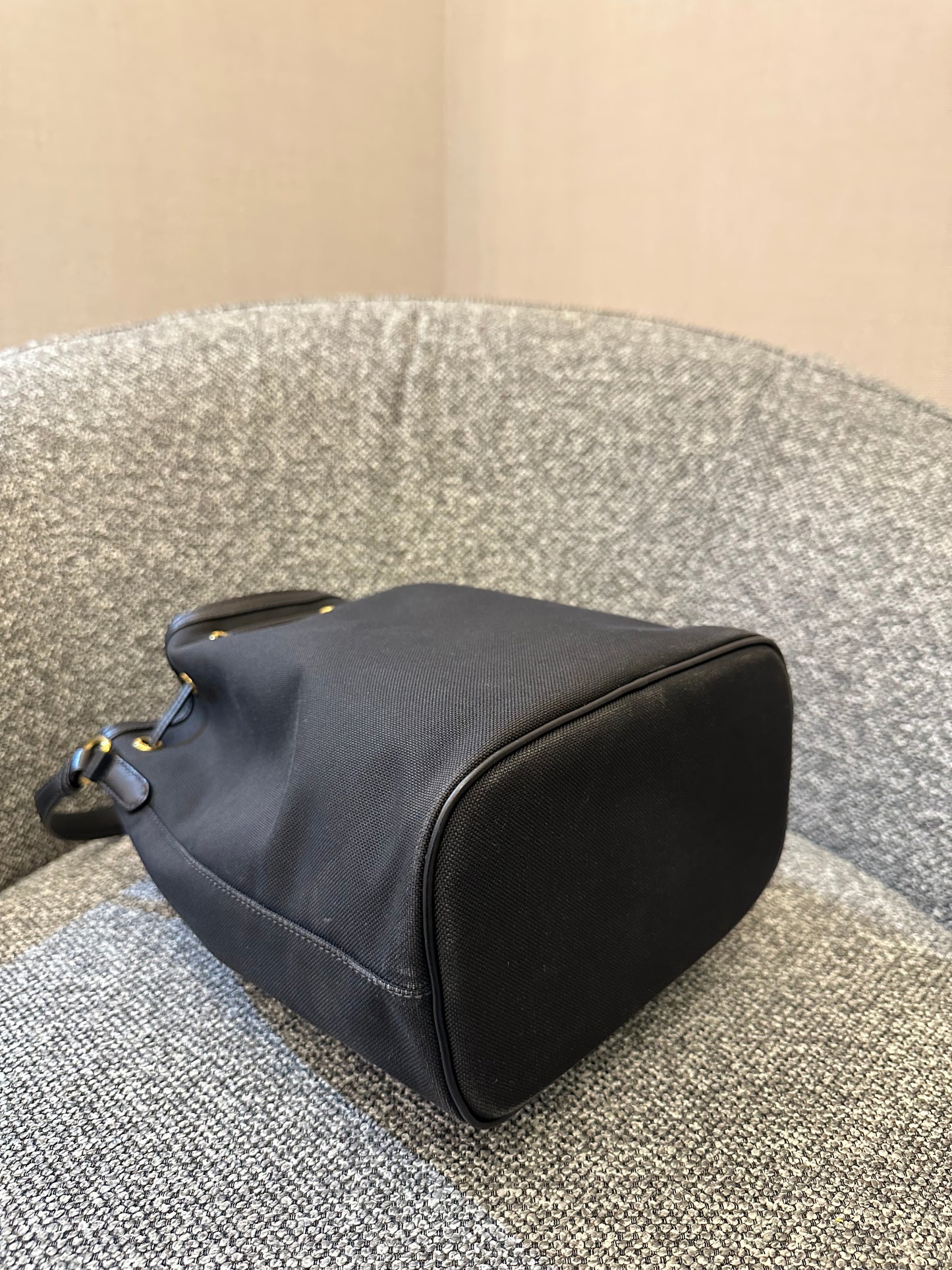 Prada Logo Jacquard Medium Bucket Bag In Black
