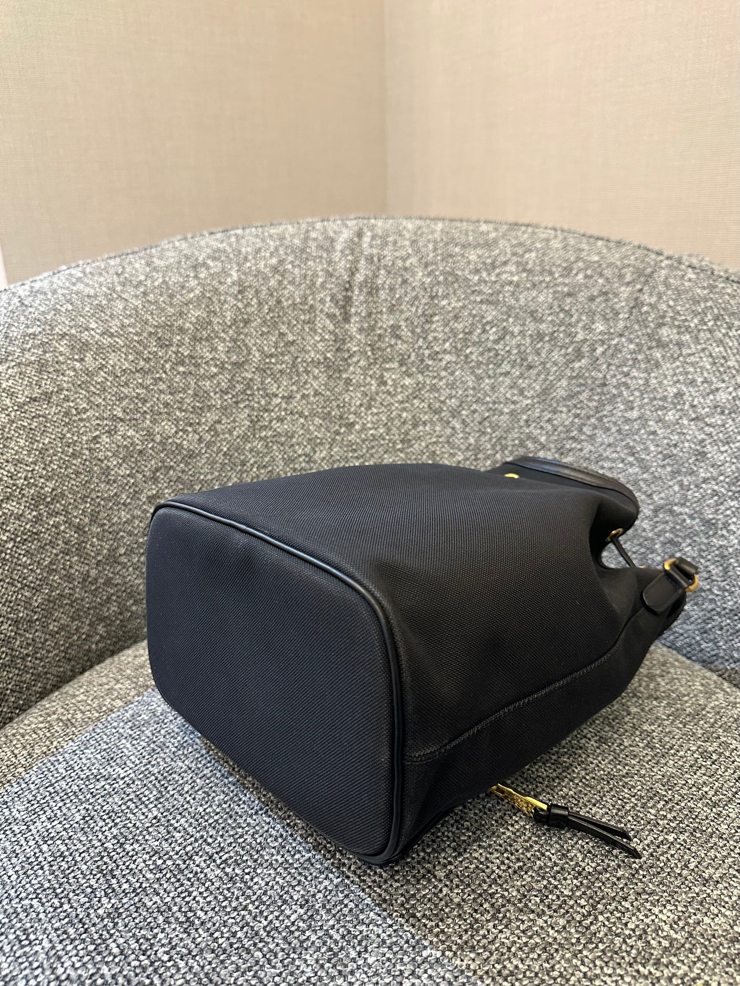 Prada Logo Jacquard Medium Bucket Bag In Black
