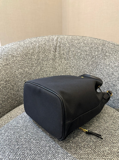 Prada Logo Jacquard Medium Bucket Bag In Black