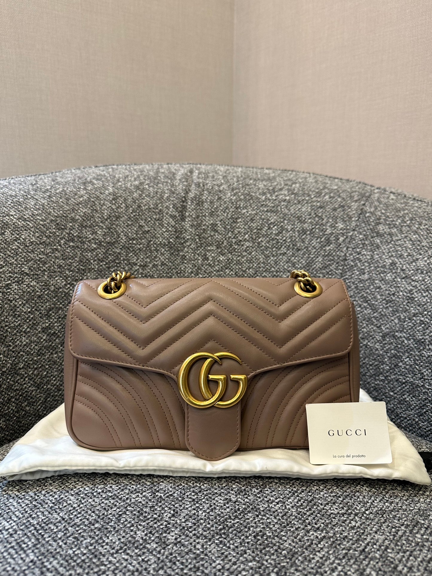 Gucci GG Marmont Flap Matelasse Shoulder Bag In Taupe