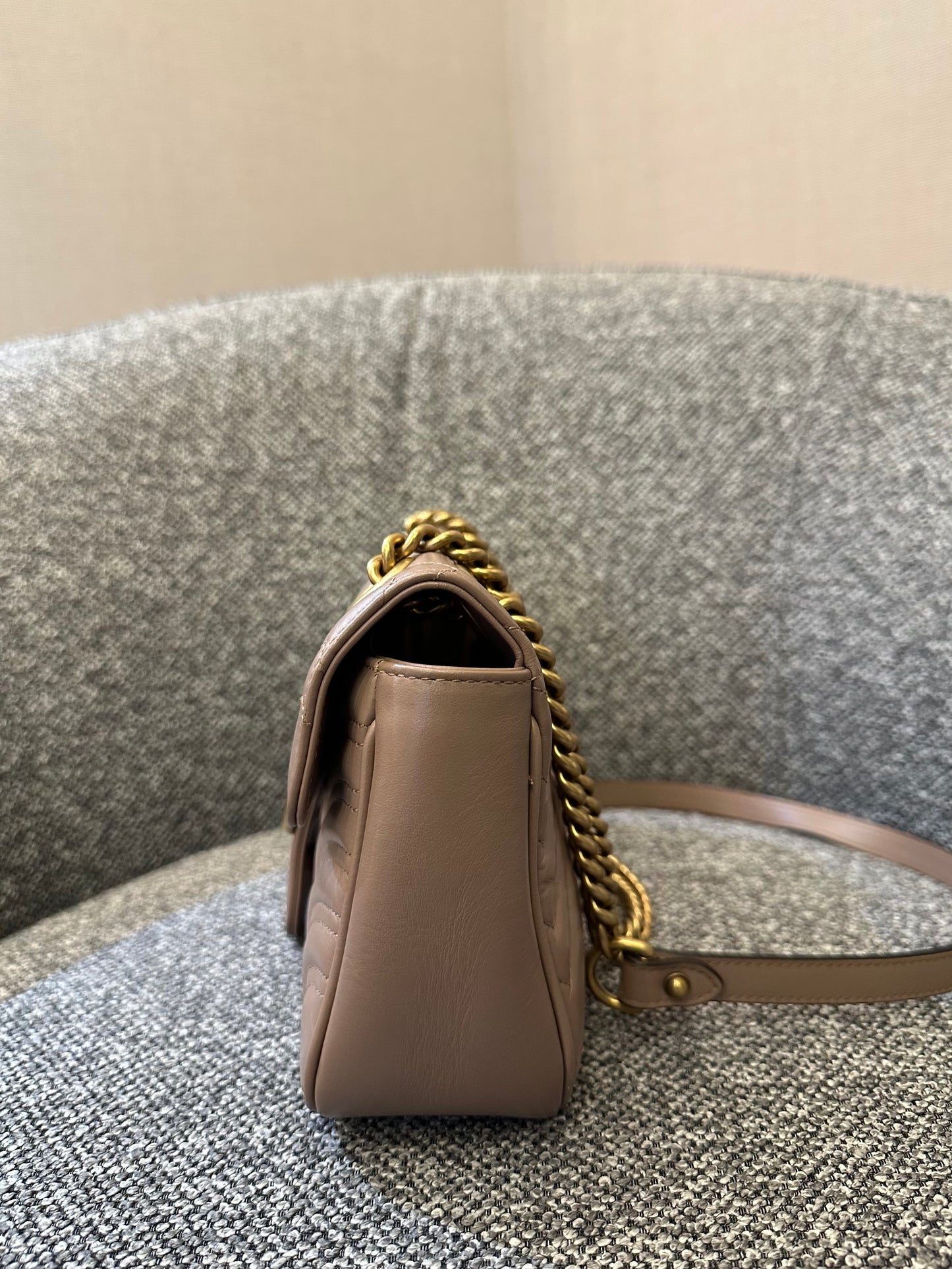 Gucci GG Marmont Flap Matelasse Shoulder Bag In Taupe