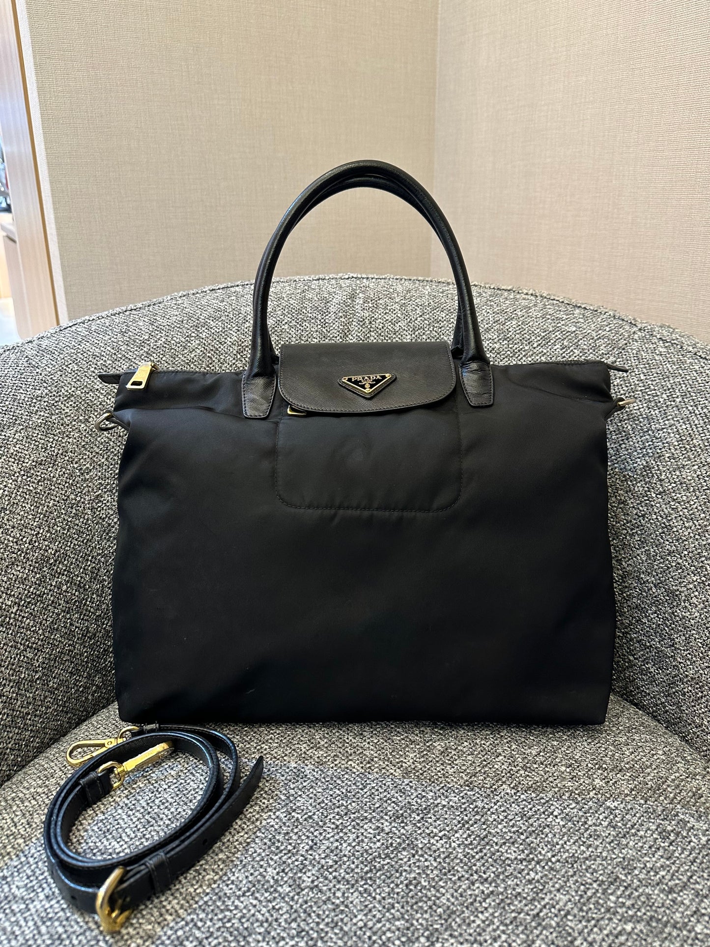 Prada Nylon Two-Way Bag In Black