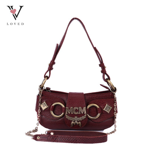 Burgundy Gold Buckle Shoulder Bag