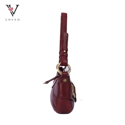 Burgundy Gold Buckle Shoulder Bag