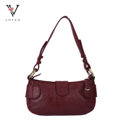 Burgundy Gold Buckle Shoulder Bag