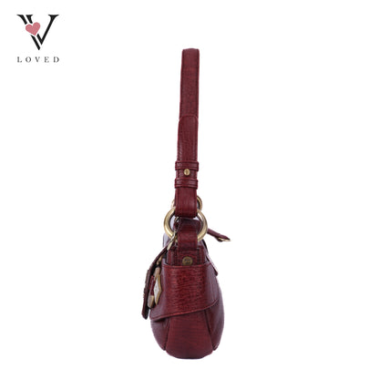 Burgundy Gold Buckle Shoulder Bag