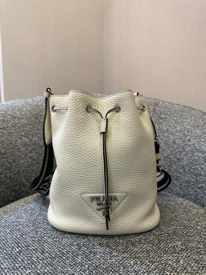 Prada White Vitello Daino Bucket Bag