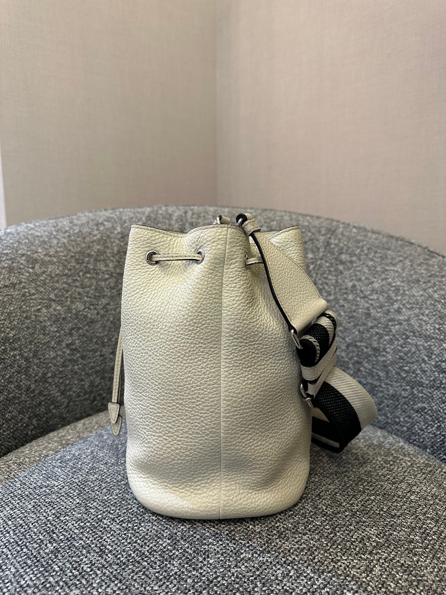 Prada White Vitello Daino Bucket Bag