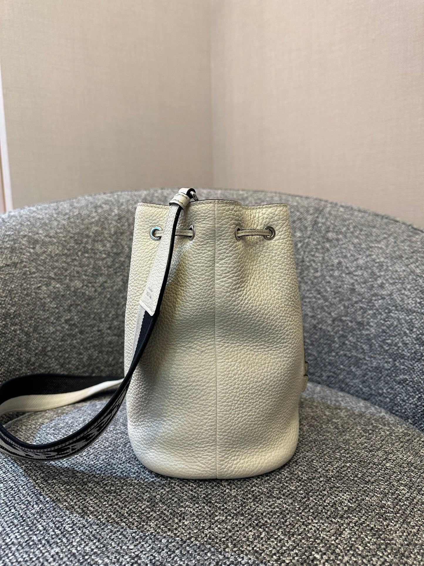Prada White Vitello Daino Bucket Bag