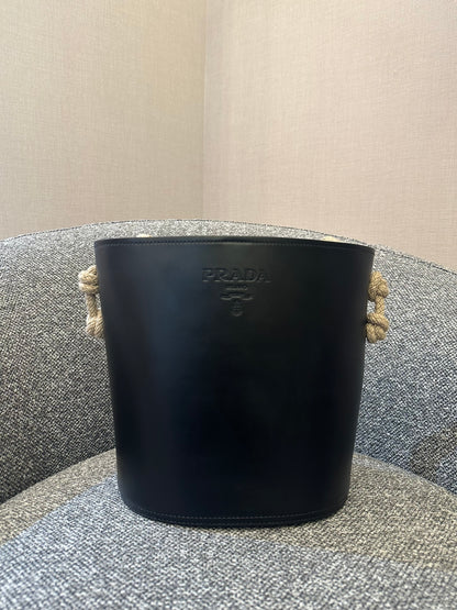 Prada Tambour Leather Bucket Bag In Black