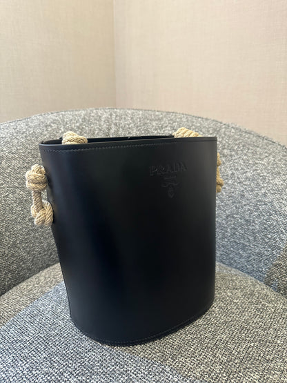 Prada Tambour Leather Bucket Bag In Black