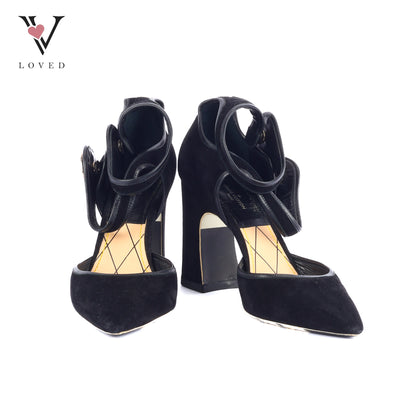 Royal Pumps Double Strap in Black Suede Heels