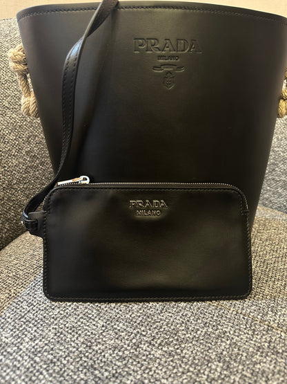 Prada Tambour Leather Bucket Bag In Black