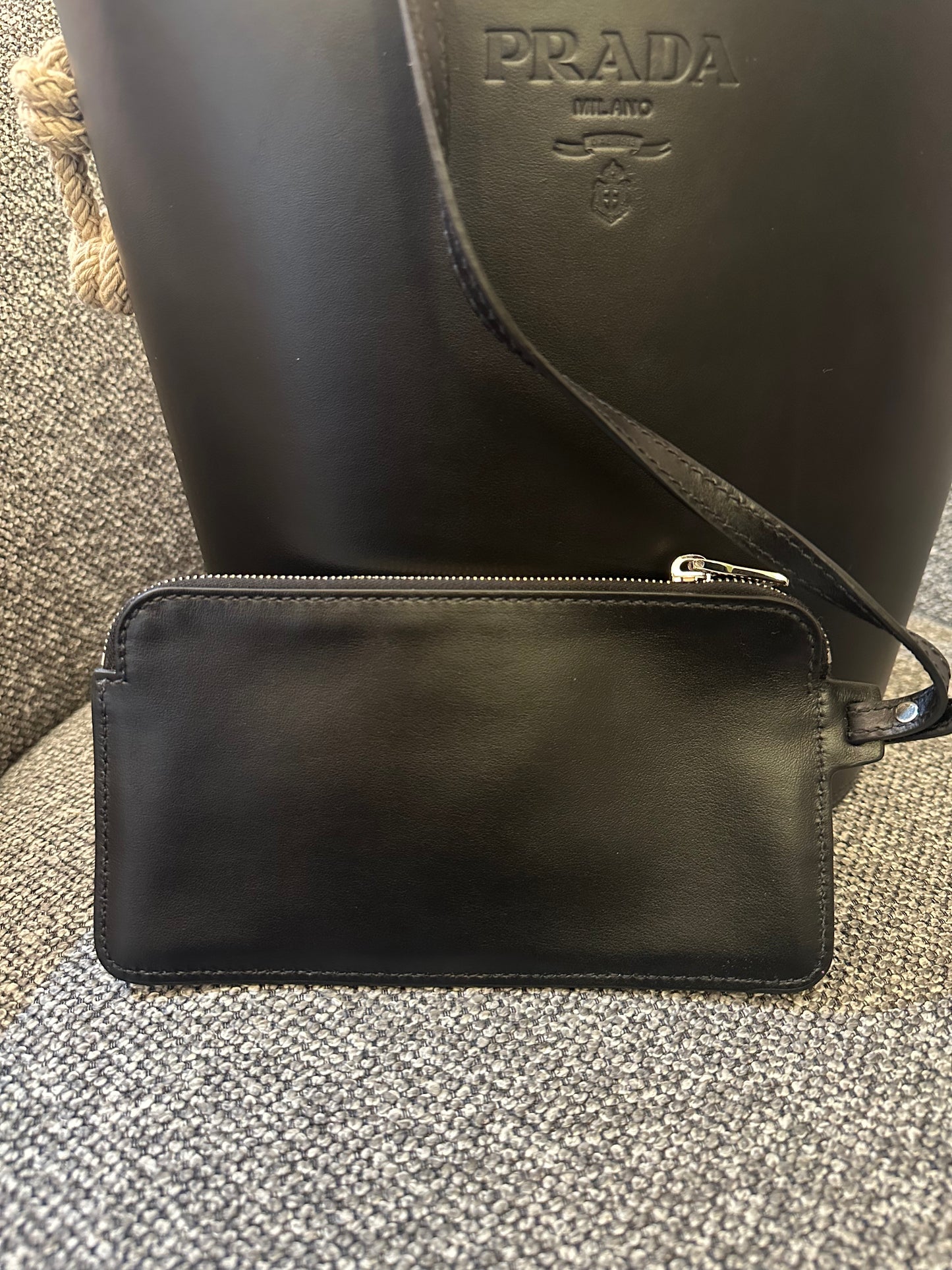 Prada Tambour Leather Bucket Bag In Black