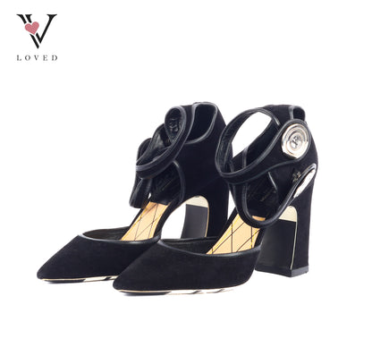 Royal Pumps Double Strap in Black Suede Heels