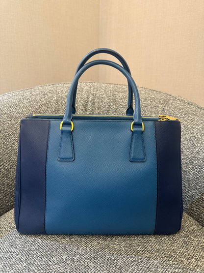 Prada Galleria Double Zip Tote Bag In Blue Bicolor Leather