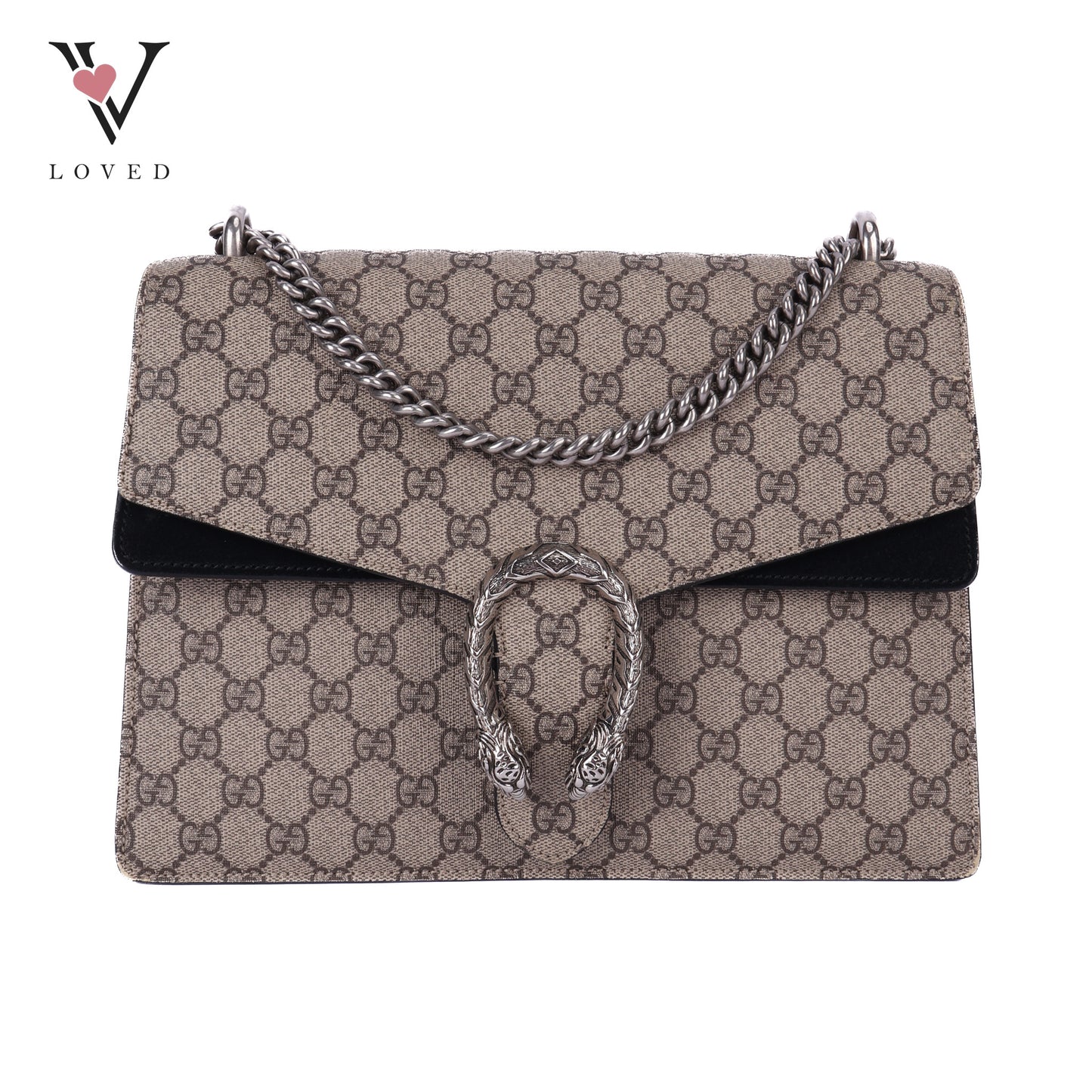 Dionysus Medium Bag in GG Supreme and Black Suede