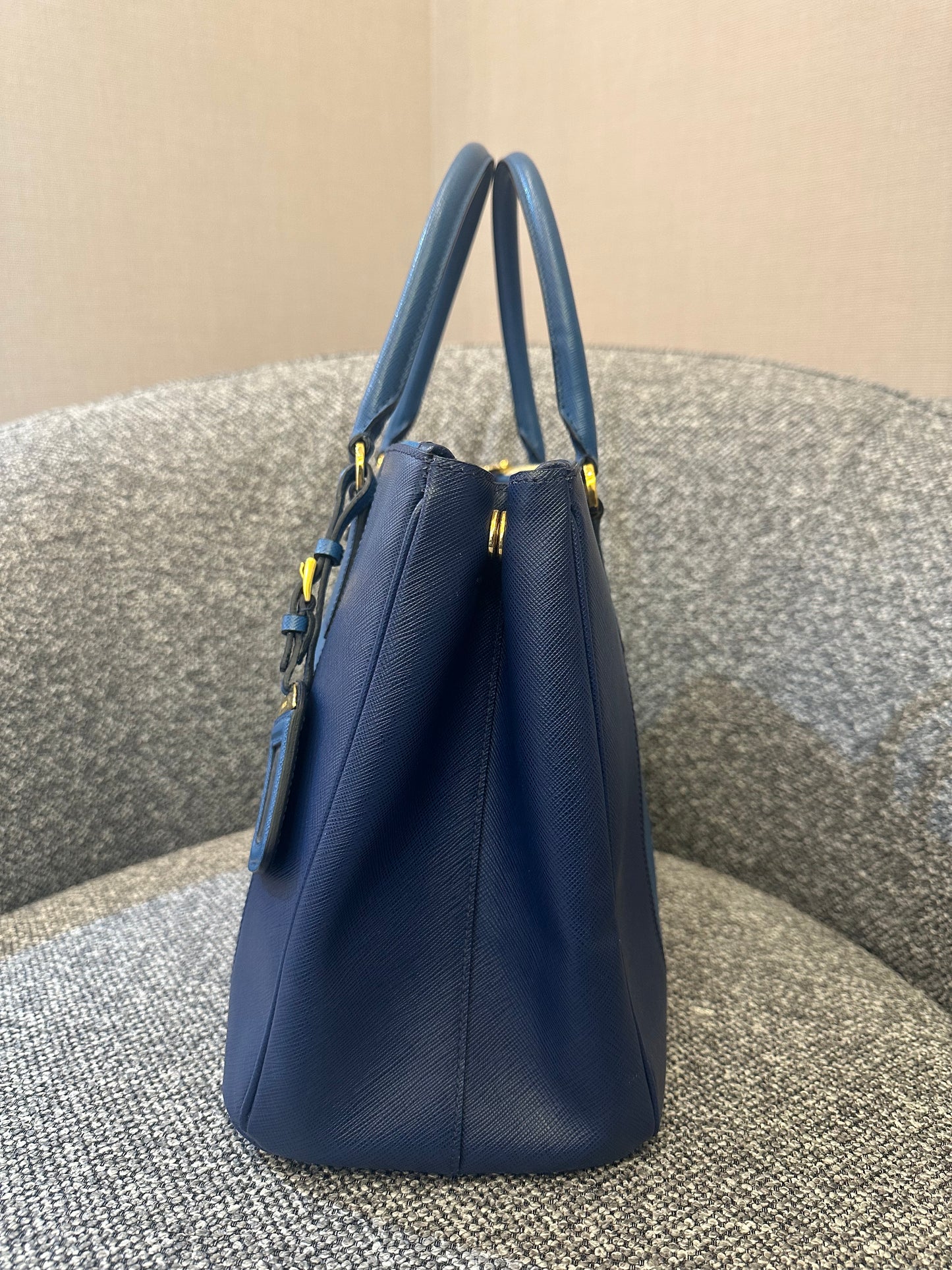 Prada Galleria Double Zip Tote Bag In Blue Bicolor Leather