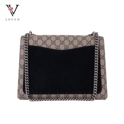 Dionysus Medium Bag in GG Supreme and Black Suede