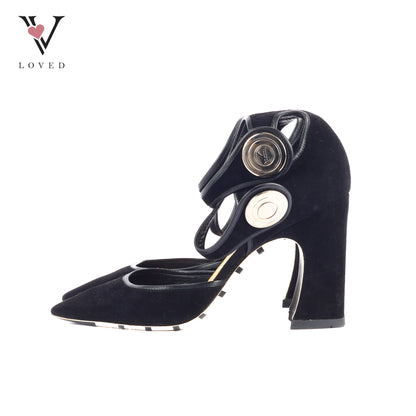 Royal Pumps Double Strap in Black Suede Heels