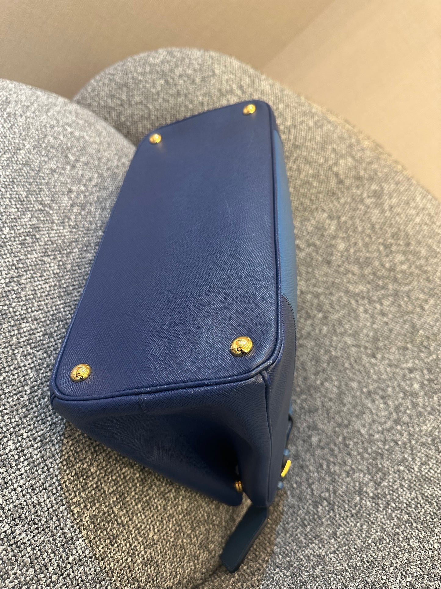 Prada Galleria Double Zip Tote Bag In Blue Bicolor Leather
