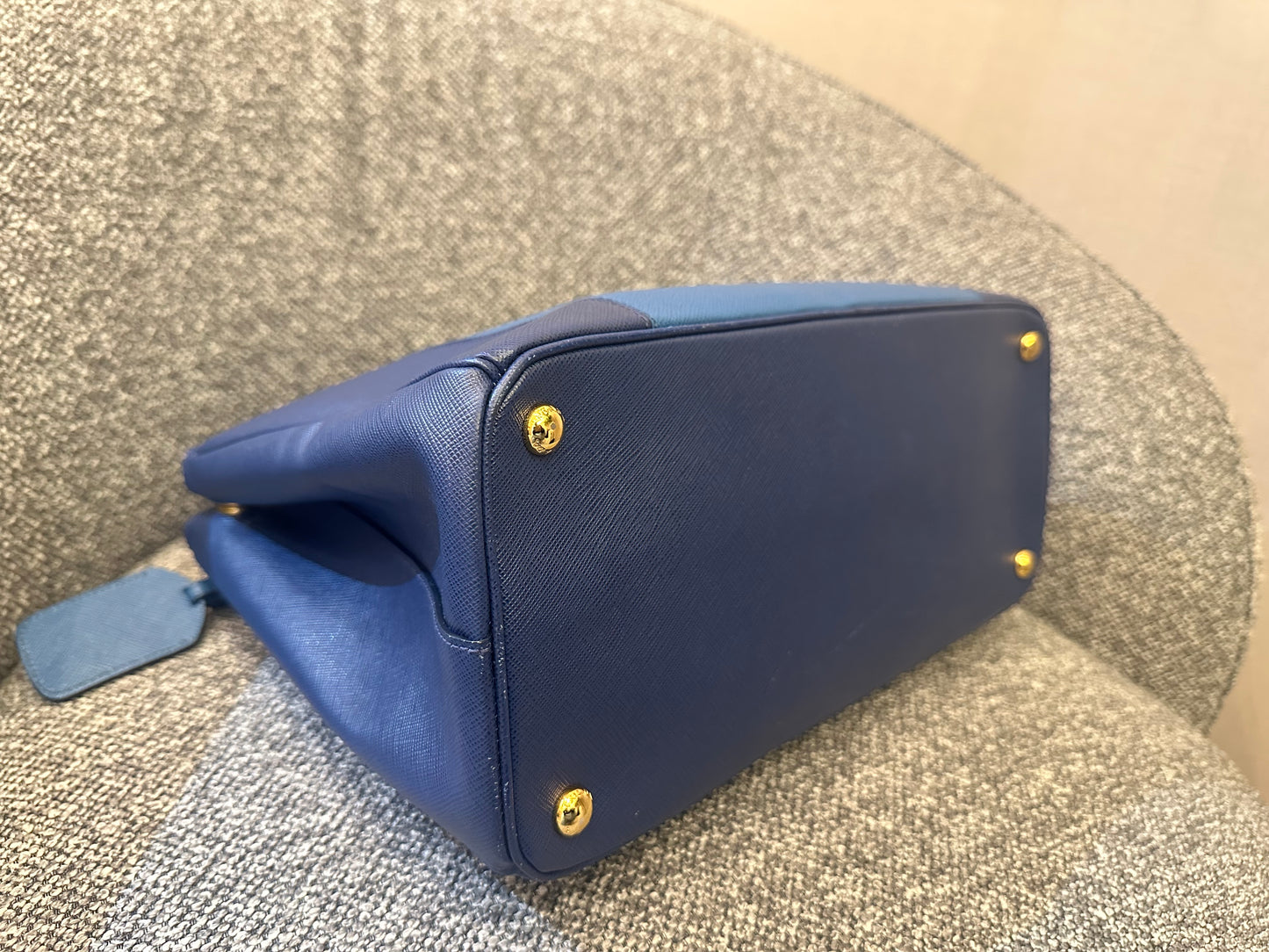 Prada Galleria Double Zip Tote Bag In Blue Bicolor Leather