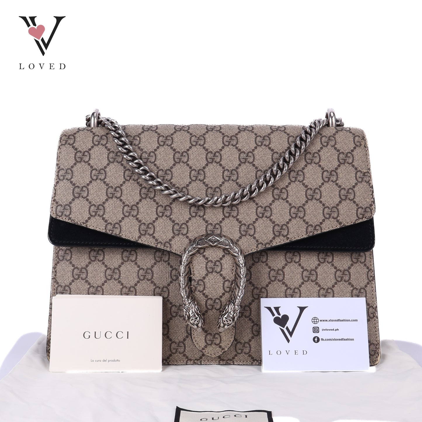 Dionysus Medium Bag in GG Supreme and Black Suede