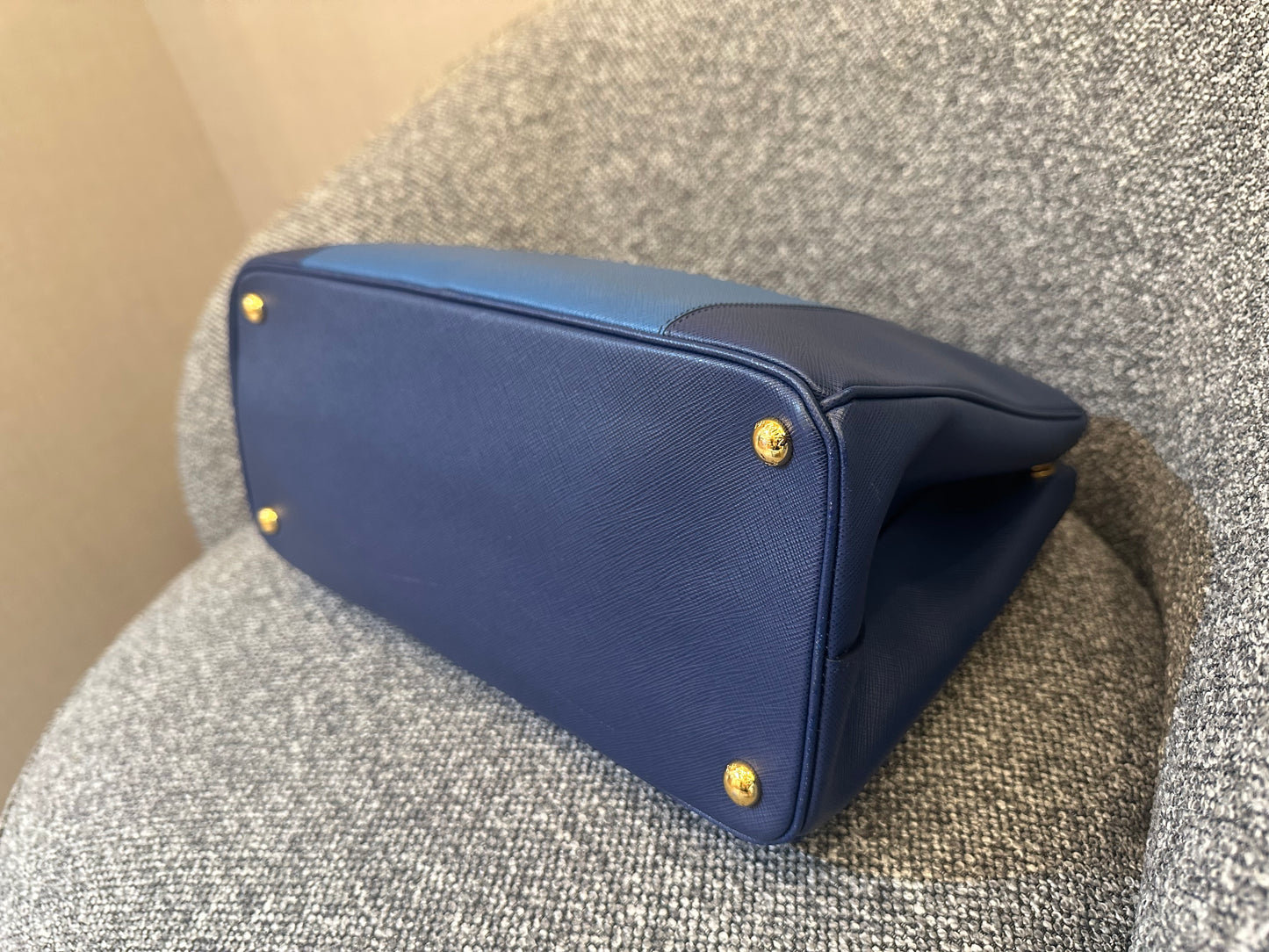 Prada Galleria Double Zip Tote Bag In Blue Bicolor Leather