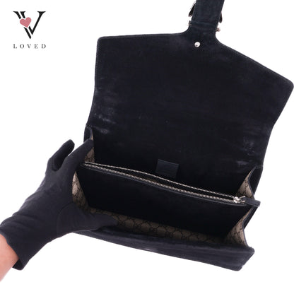 Dionysus Medium Bag in GG Supreme and Black Suede