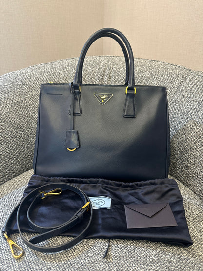 Prada Galleria Double Zip In Navy Blue Saffiano Leather